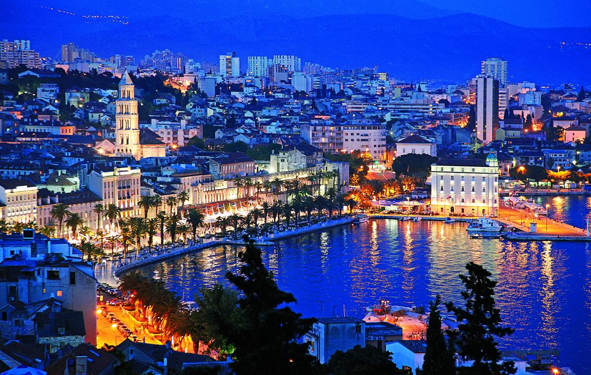 View of the city Split and it's riviera by night